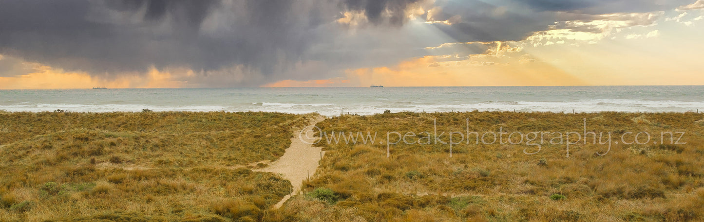 Papamoa Beach Sun rays - Panorama - Choose your size
