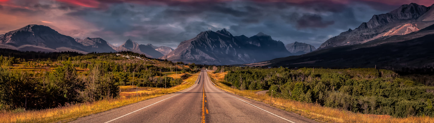 Rural Highway with Mountains in the distance - Panoramic Canvas