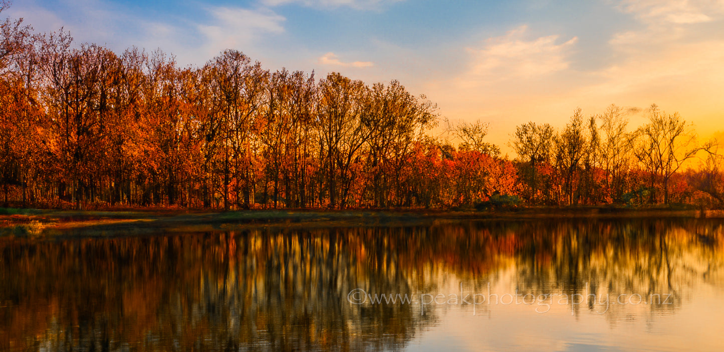 Lake during an Autumn/Fall Sunset Panorama - Choose your size