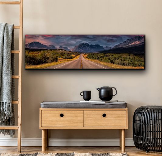 Rural Highway with Mountains in the distance - Panoramic Canvas